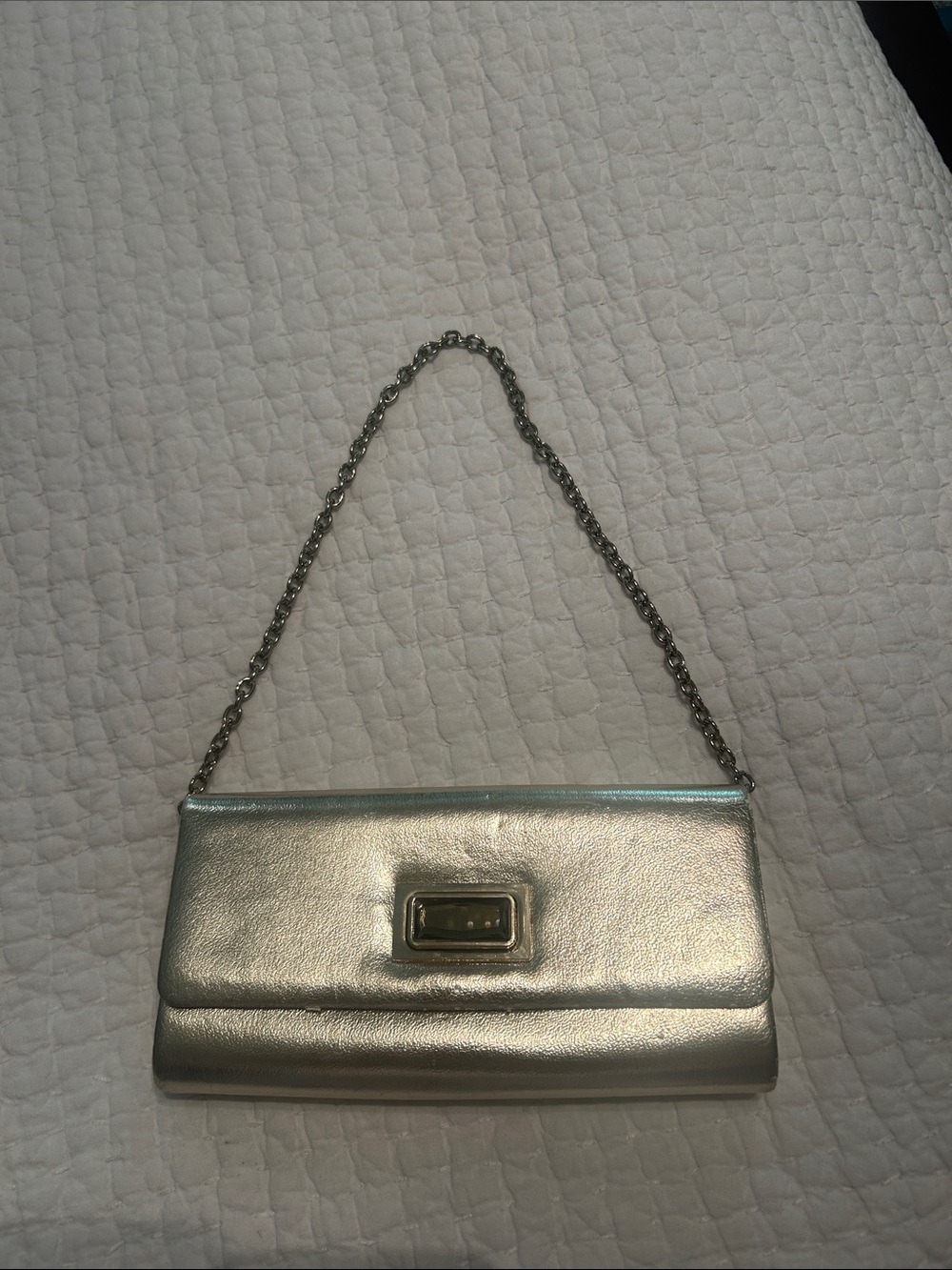 Metallic Gold Chain-Handle Evening Clutch